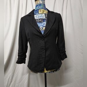 Black Linen Blazer with Unique Ruched Cuffs by XXI Forever21 Size Medium